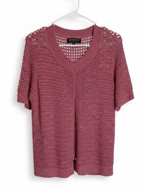 Jones New York V-Neck Open Knit Sweater - Dusty Rose